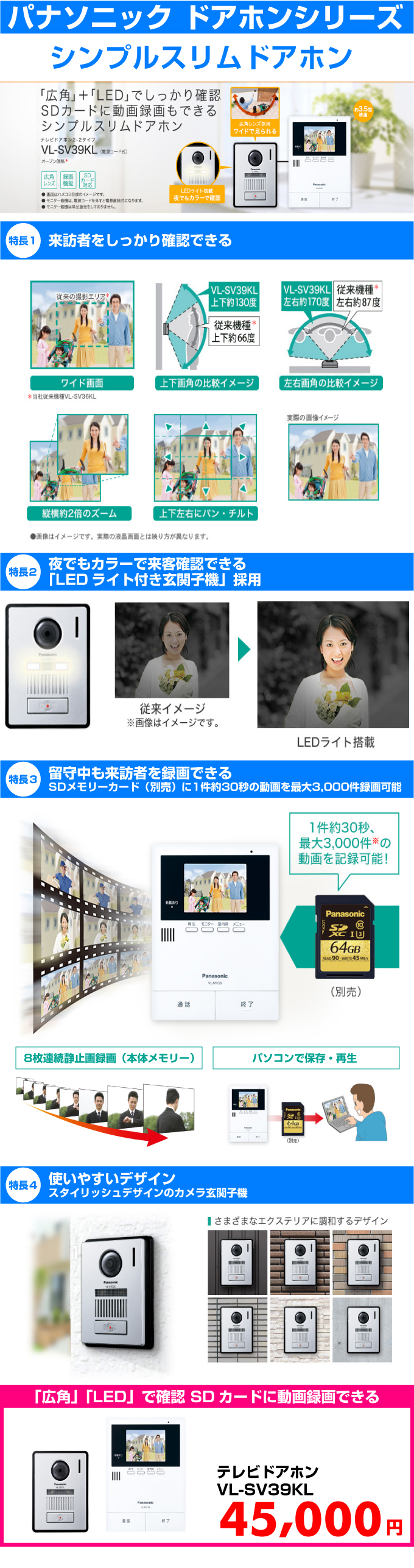 パナソニック（Panasonic）ドアホンシリーズ シンプルスリム ドアホン