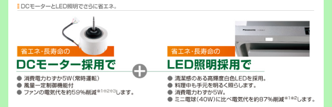 DCモーターとLED照明でさらに省エネ