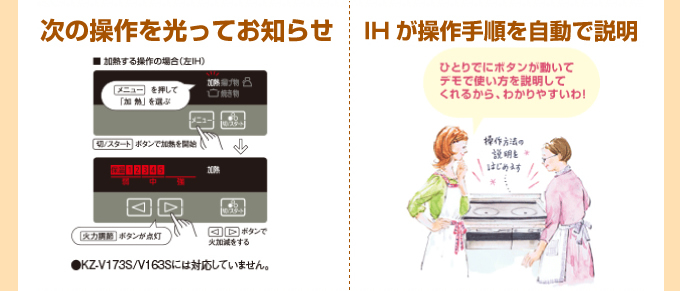 次の操作を光ってお知らせ IHが操作手順を自動で説明