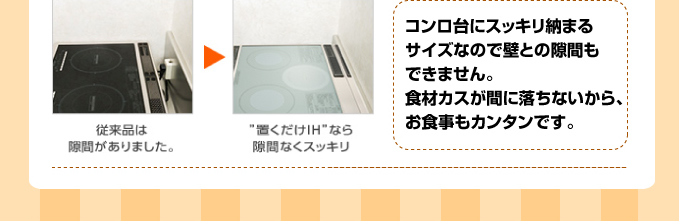 コンロ台にすっきり収まるサイズ
